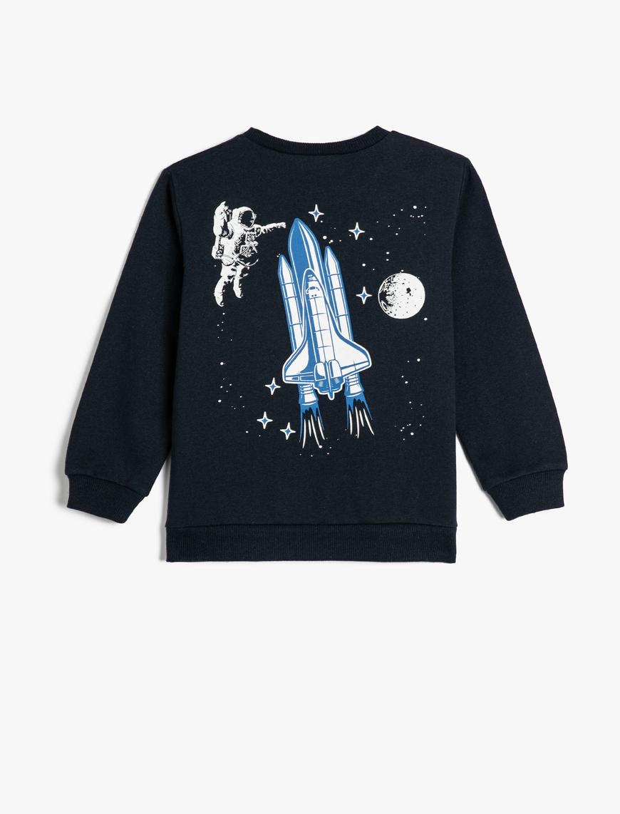  Erkek Çocuk Sweatshirt Uzun Kollu Bisiklet Yaka Slogan Baskılı Şardonlu