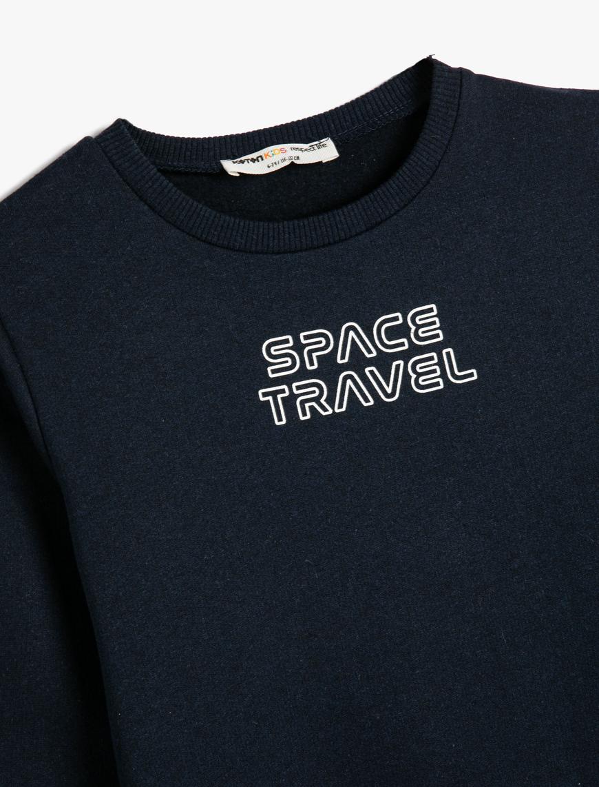 Erkek Çocuk Sweatshirt Uzun Kollu Bisiklet Yaka Slogan Baskılı Şardonlu