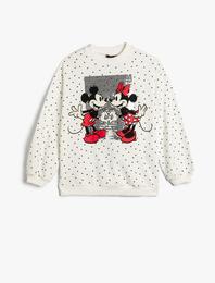 Minnie Mouse Sweatshirt Lisanslı Pullu Payetli Uzun Kollu Bisiklet Yaka Şardonlu
