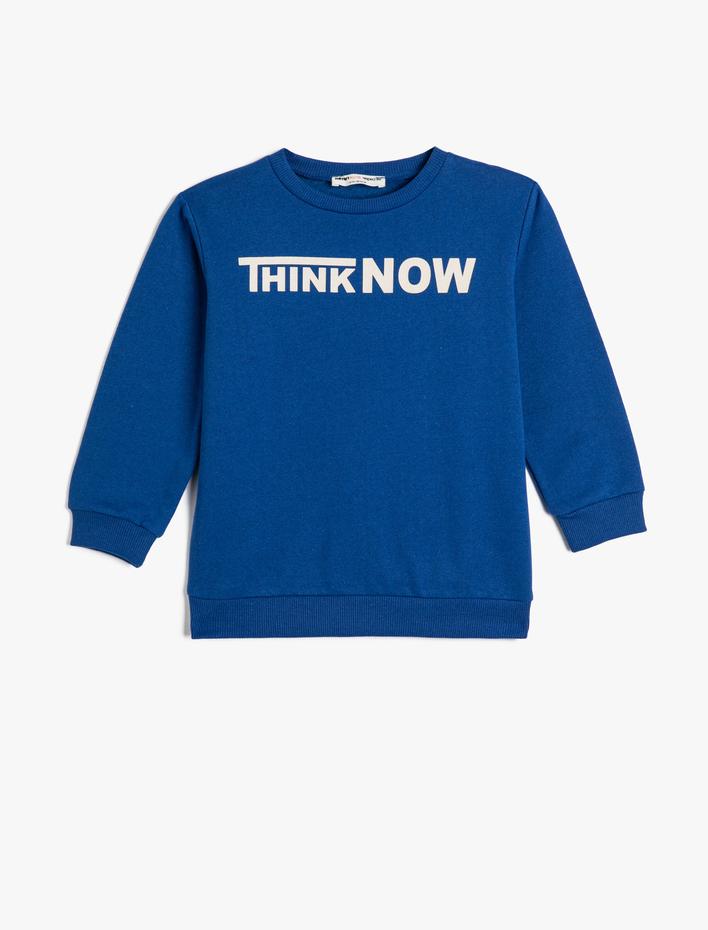 Erkek Çocuk Sweatshirt Uzun Kollu Bisiklet Yaka Slogan Baskılı Şardonlu