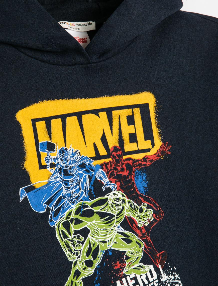  Erkek Çocuk Marvel Kapşonlu Sweatshirt Lisanslı Uzun Kollu Şardonlu