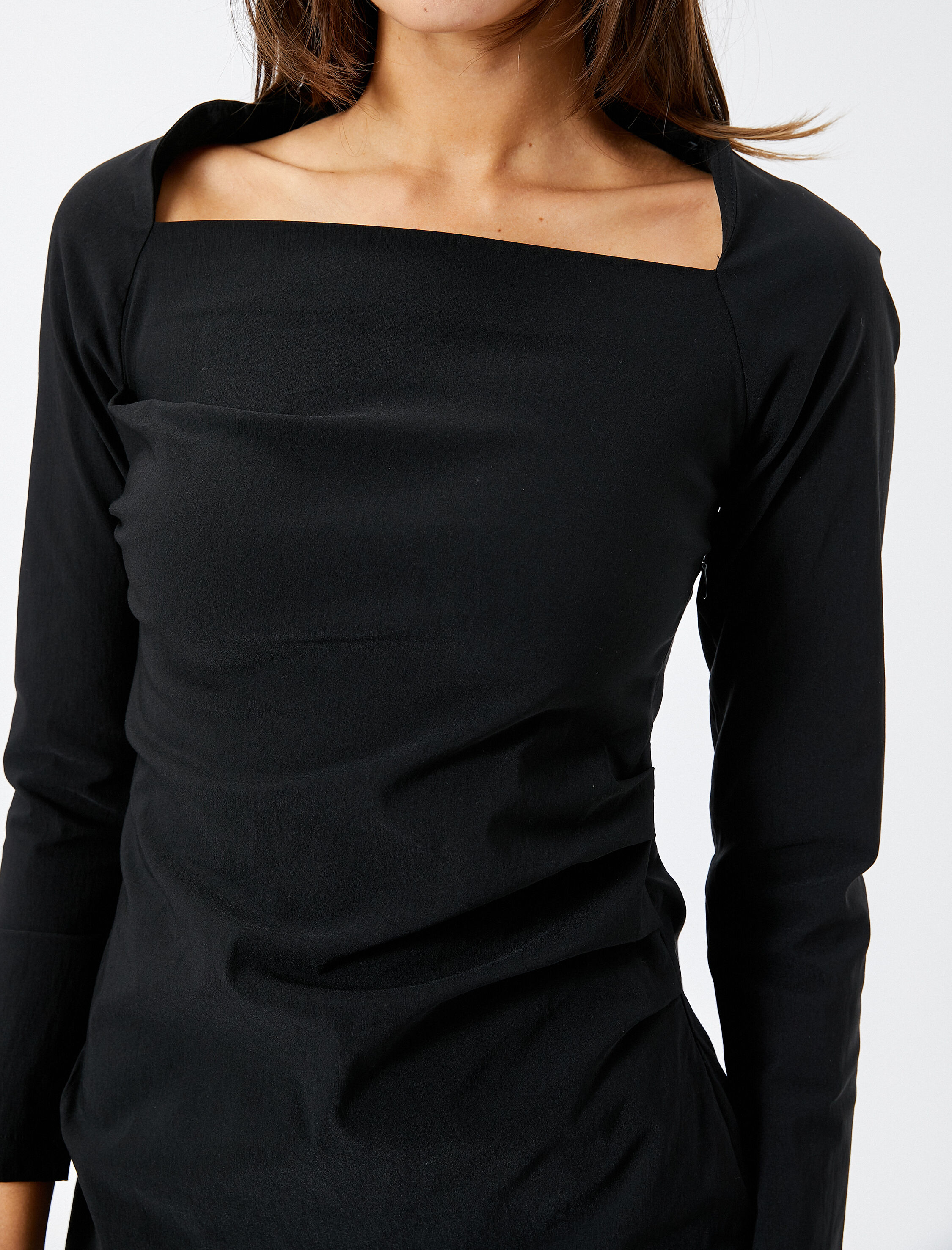   Mini Elbise Kare Yaka Uzun Kollu