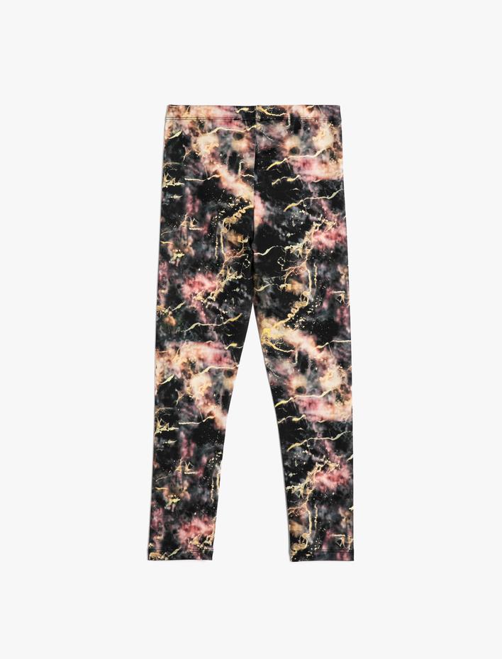 Kız Çocuk Tayt Beli Lastikli Soyut Desenli