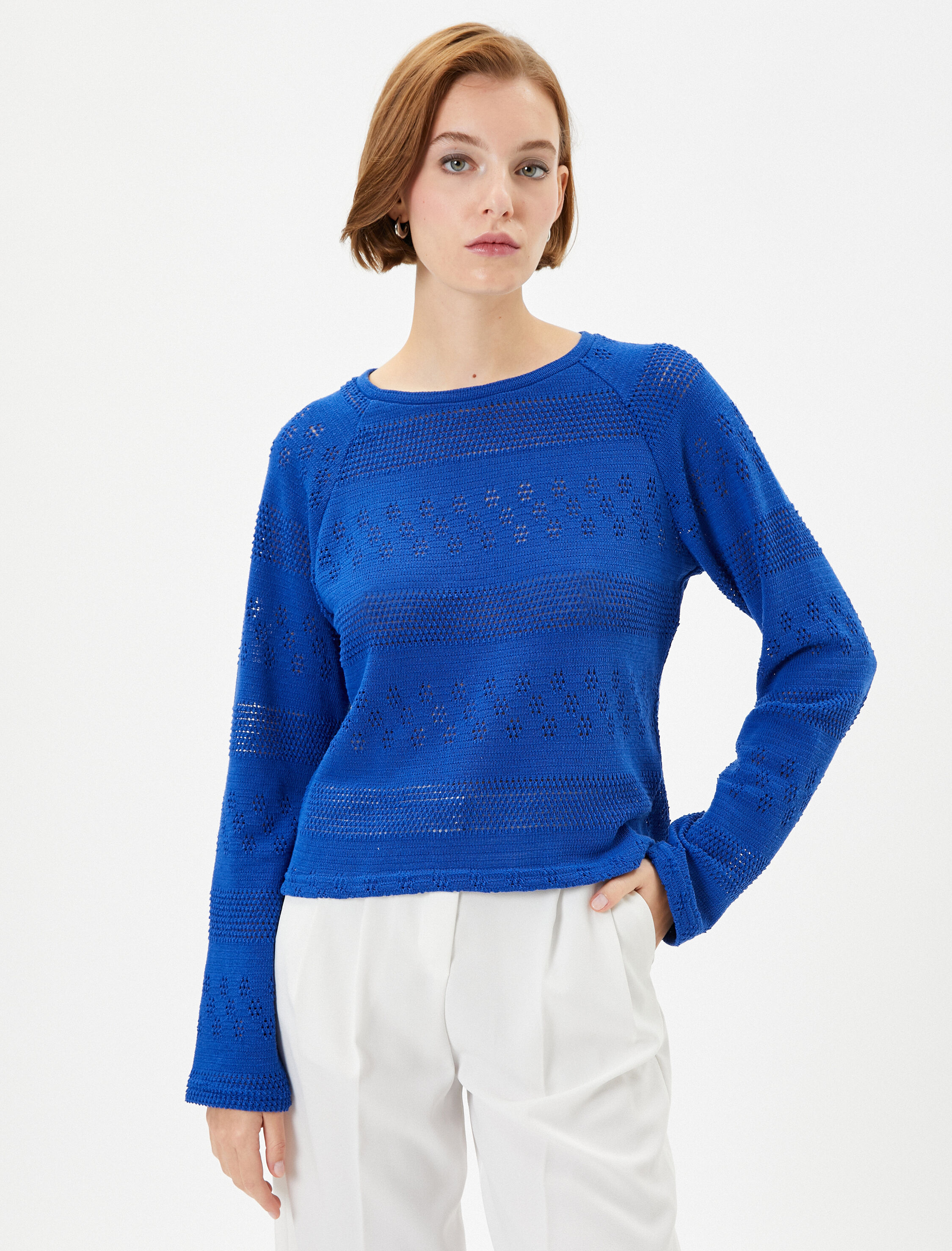   Triko Kazak Ajurlu Bisiklet Yaka Uzun Kollu