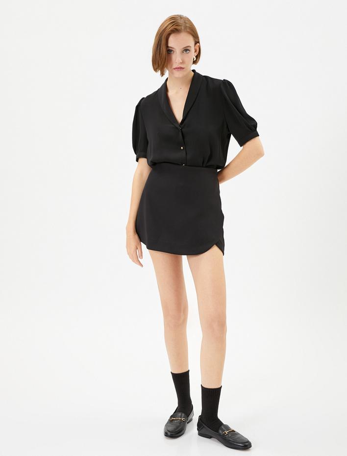  Balon Kollu Gömlek Düğmeli V Yaka