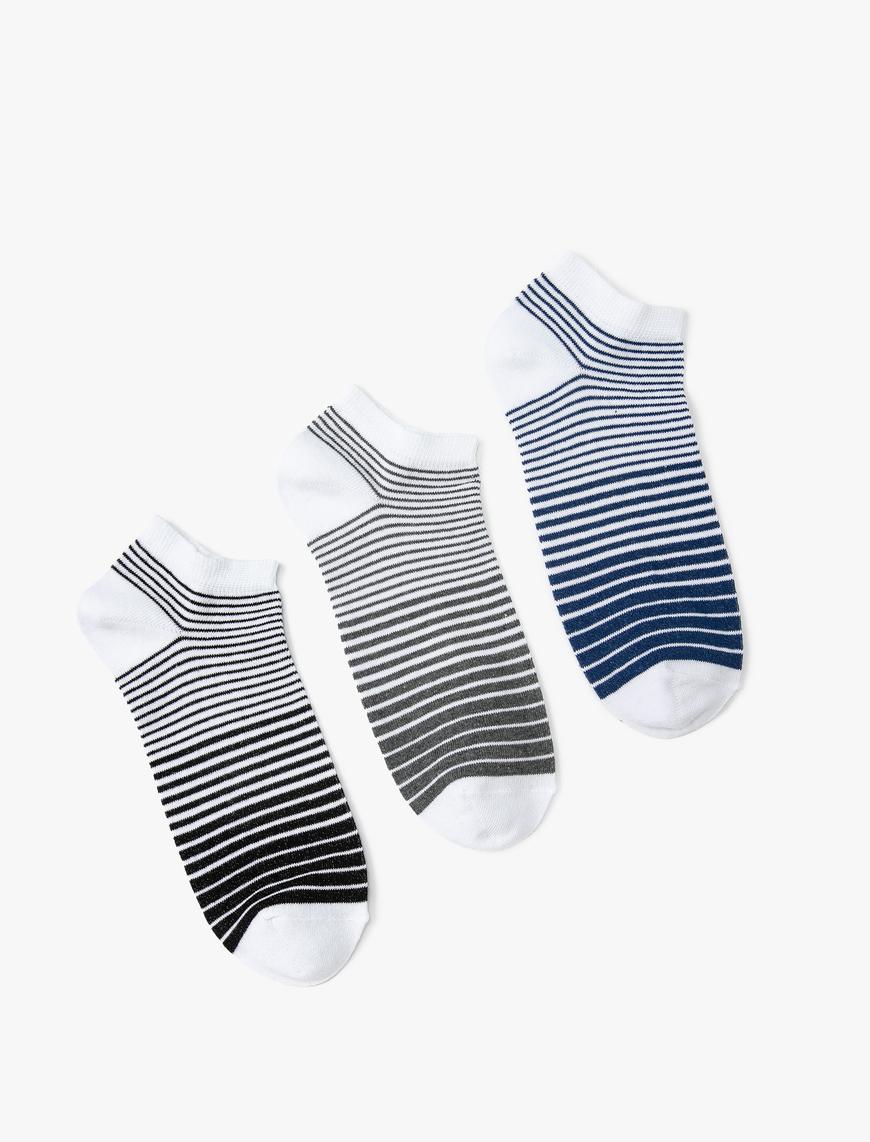  Erkek Çizgili Patik Çorap Seti 3’lü Çok Renkli Pamuk Karışımlı