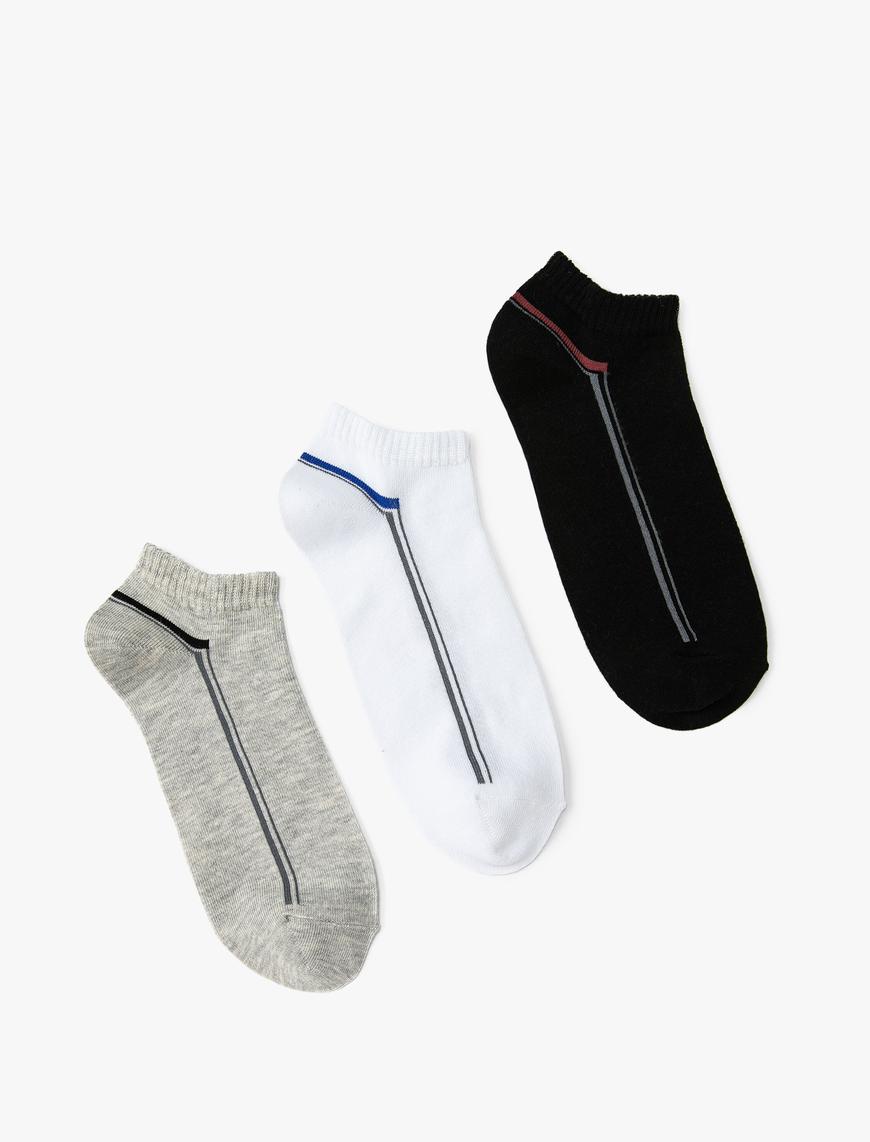  Erkek Çizgili Patik Çorap Seti 3’lü Çok Renkli Pamuk Karışımlı