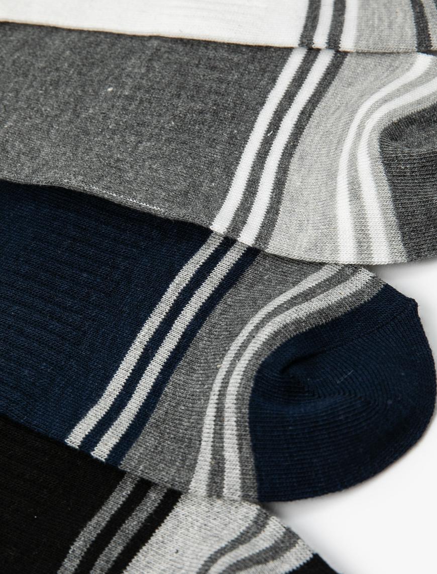  Erkek Çizgili Patik Çorap Seti 4’lü Çok Renkli Pamuk Karışımlı