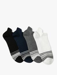 Çizgili Patik Çorap Seti 4’lü Çok Renkli Pamuk Karışımlı