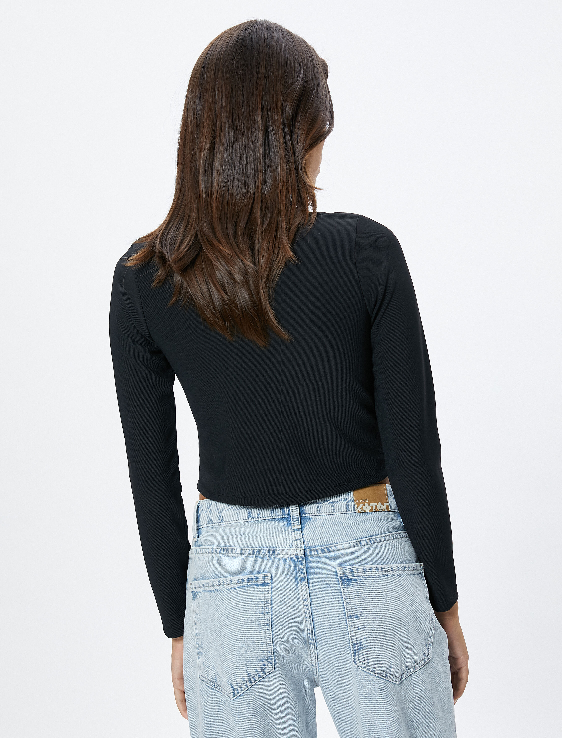   Uzun Kollu Tişört Kalp Yaka Korse Görünümlü