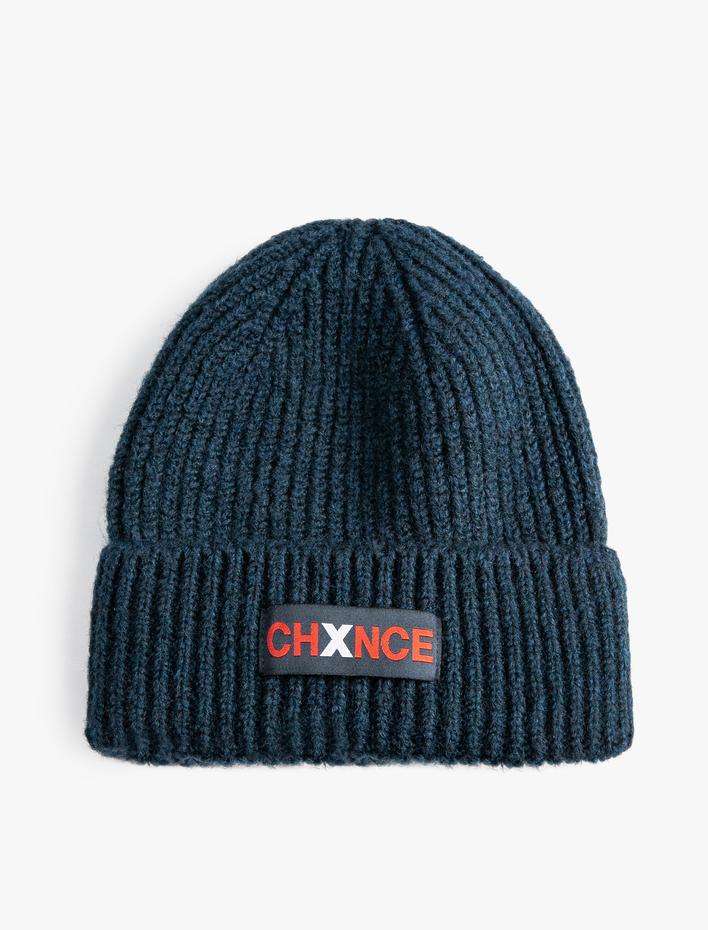 Erkek Örgü Bere Slogan Etiket Baskılı Katlama Detaylı