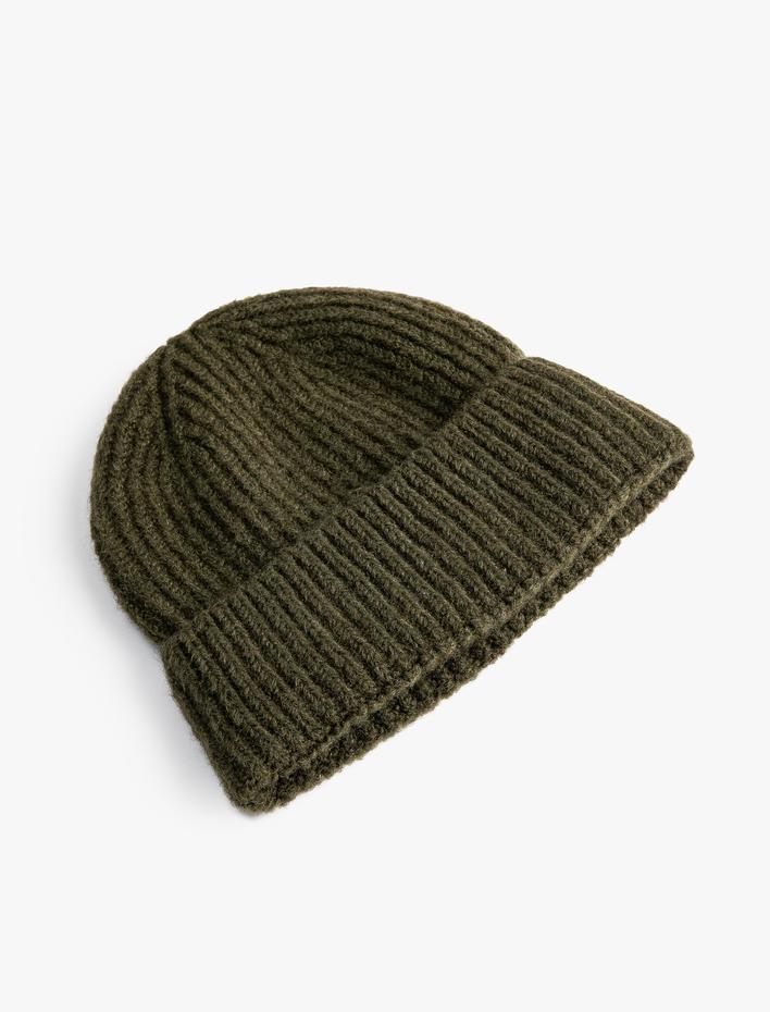 Erkek Örgü Bere Slogan Etiket Baskılı Katlama Detaylı