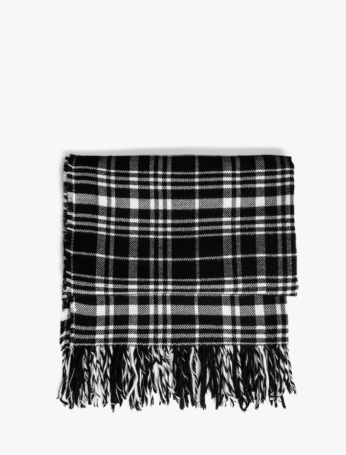 Kadın Şal Ekose Püsküllü Yumuşak Dokulu