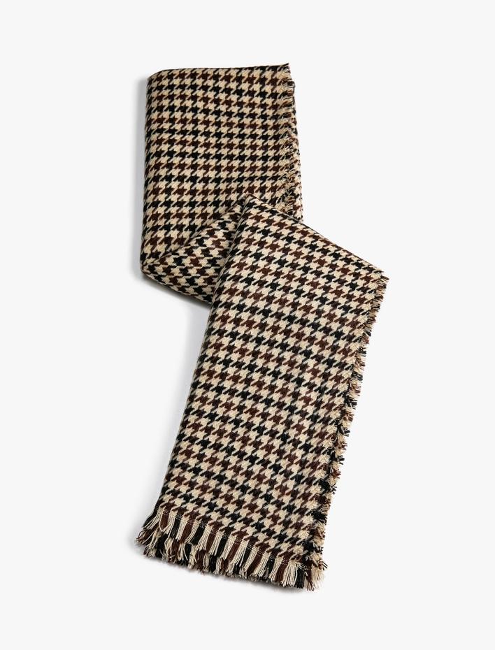 Kadın Şal Kazayağı Desenli Püsküllü Yumuşak Dokulu