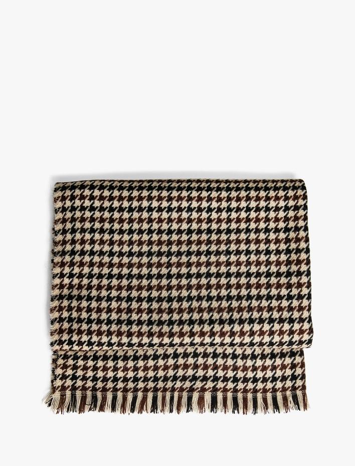 Kadın Şal Kazayağı Desenli Püsküllü Yumuşak Dokulu