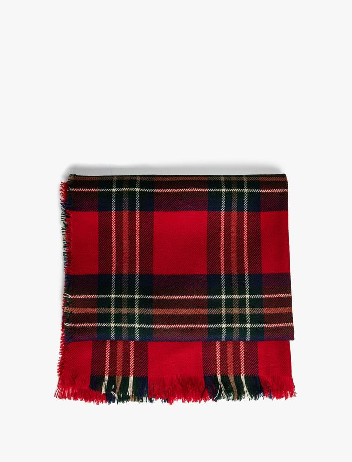 Kadın Şal Ekose Püsküllü Yumuşak Dokulu