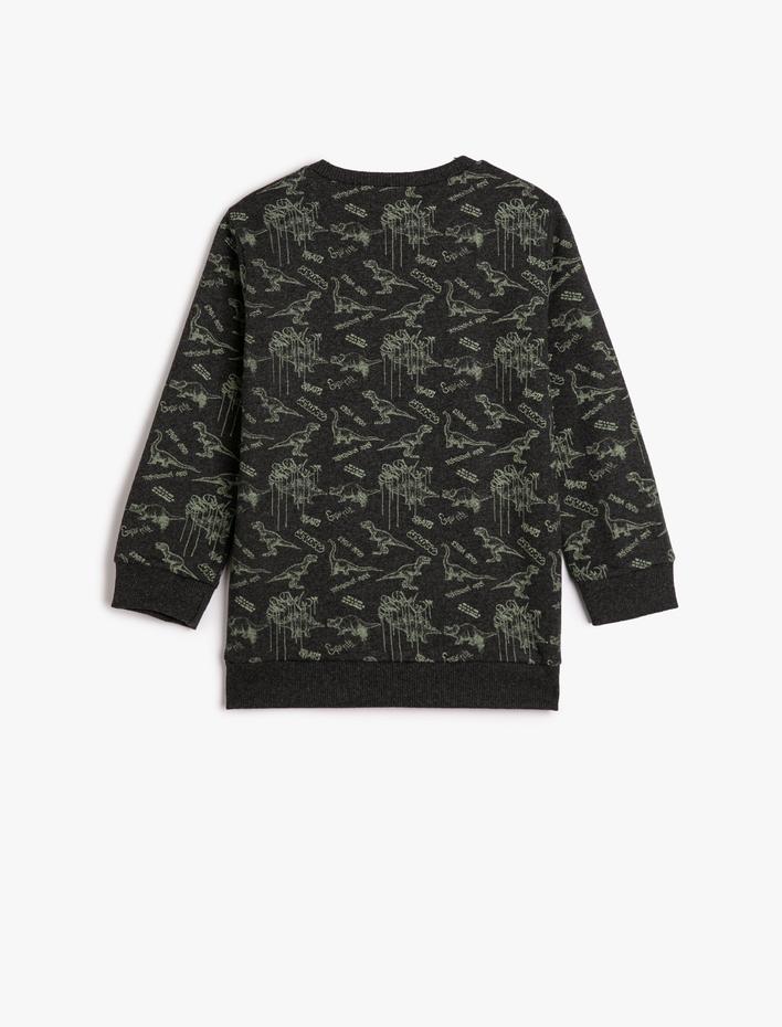 Erkek Çocuk Sweatshirt Bisiklet Yaka Uzun Kollu Şardonlu Dinozor Baskılı