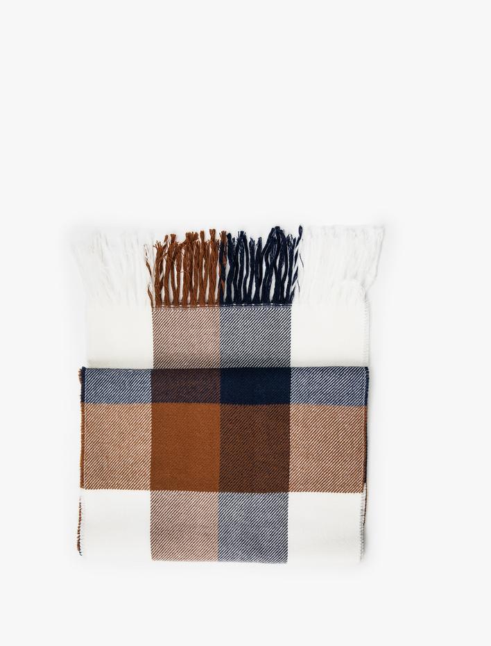 Erkek Ekose Desenli Atkı Püskül Detaylı