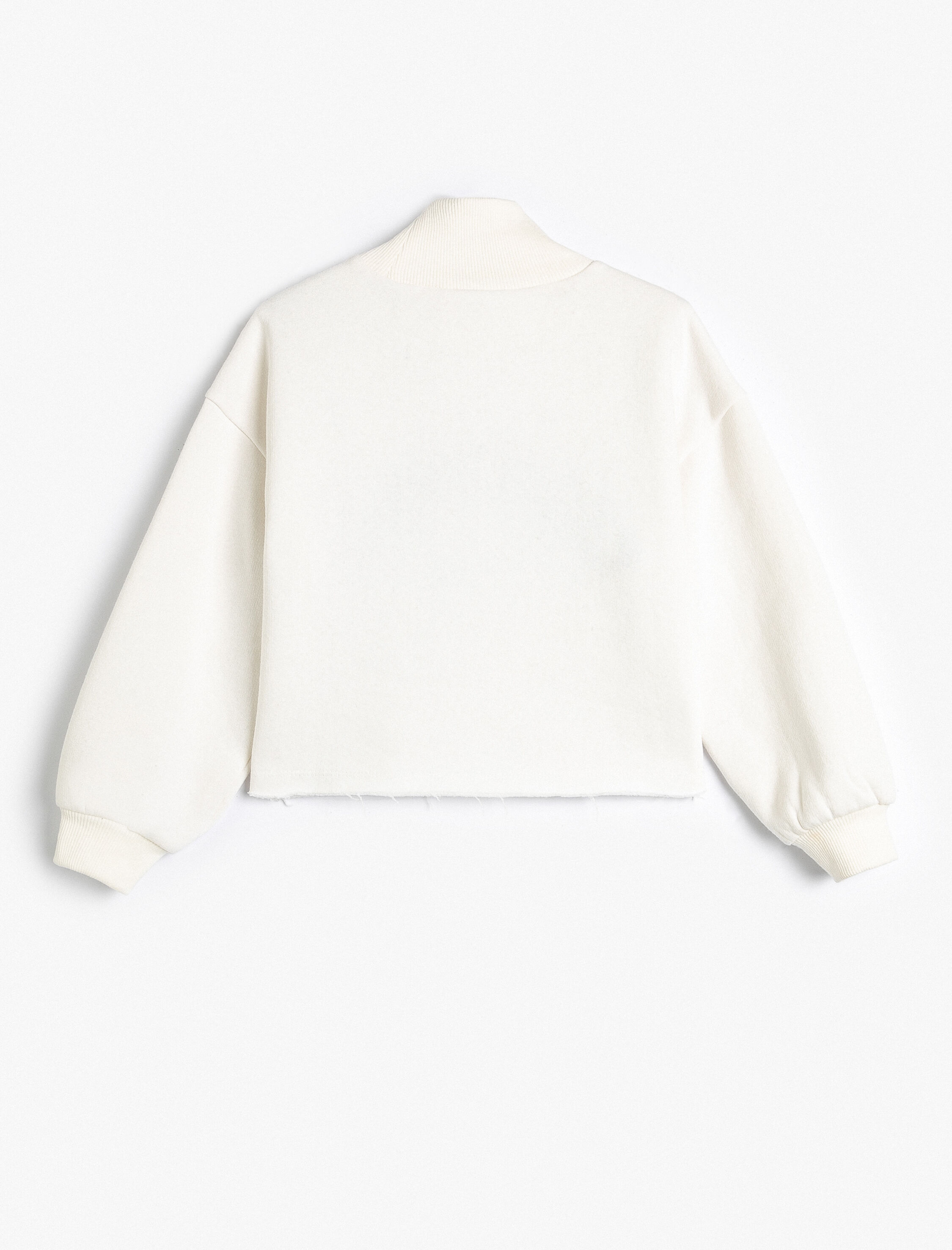  Kız Çocuk Crop Oversize Kolej Sweatshirt Dik Yaka Şardonlu