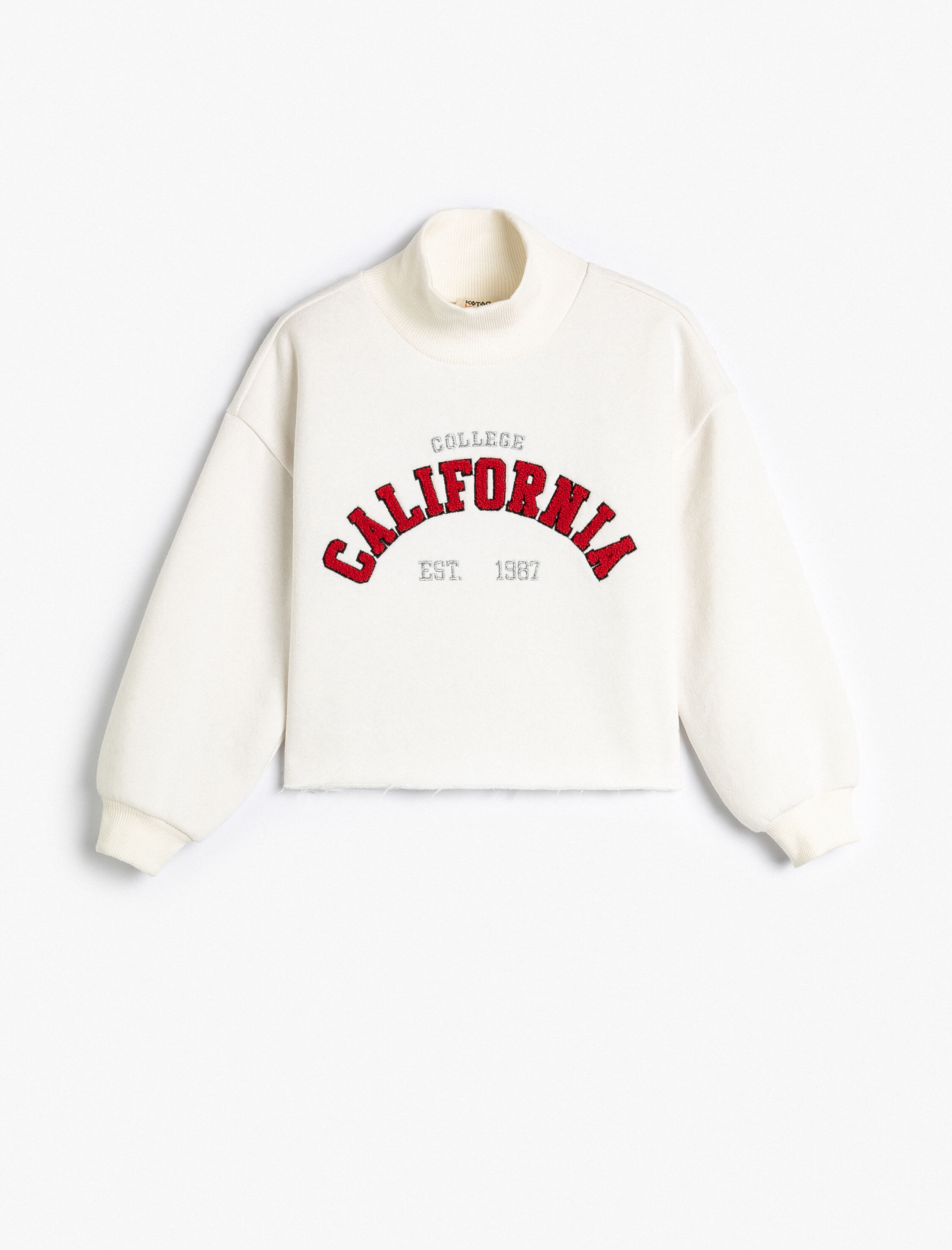  Kız Çocuk Crop Oversize Kolej Sweatshirt Dik Yaka Şardonlu