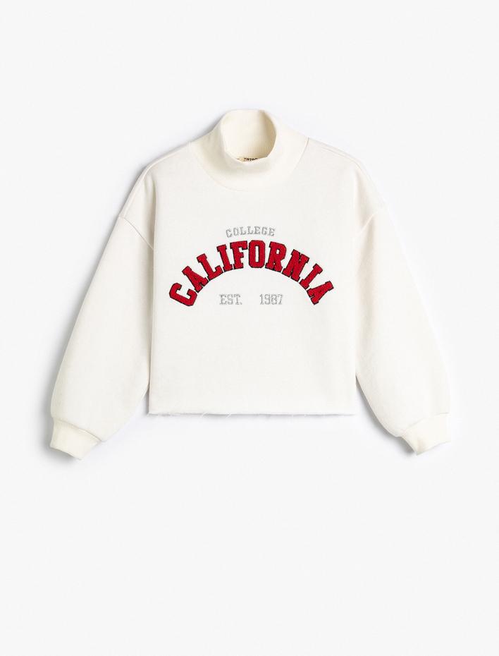 Kız Çocuk Crop Oversize Kolej Sweatshirt Dik Yaka Şardonlu