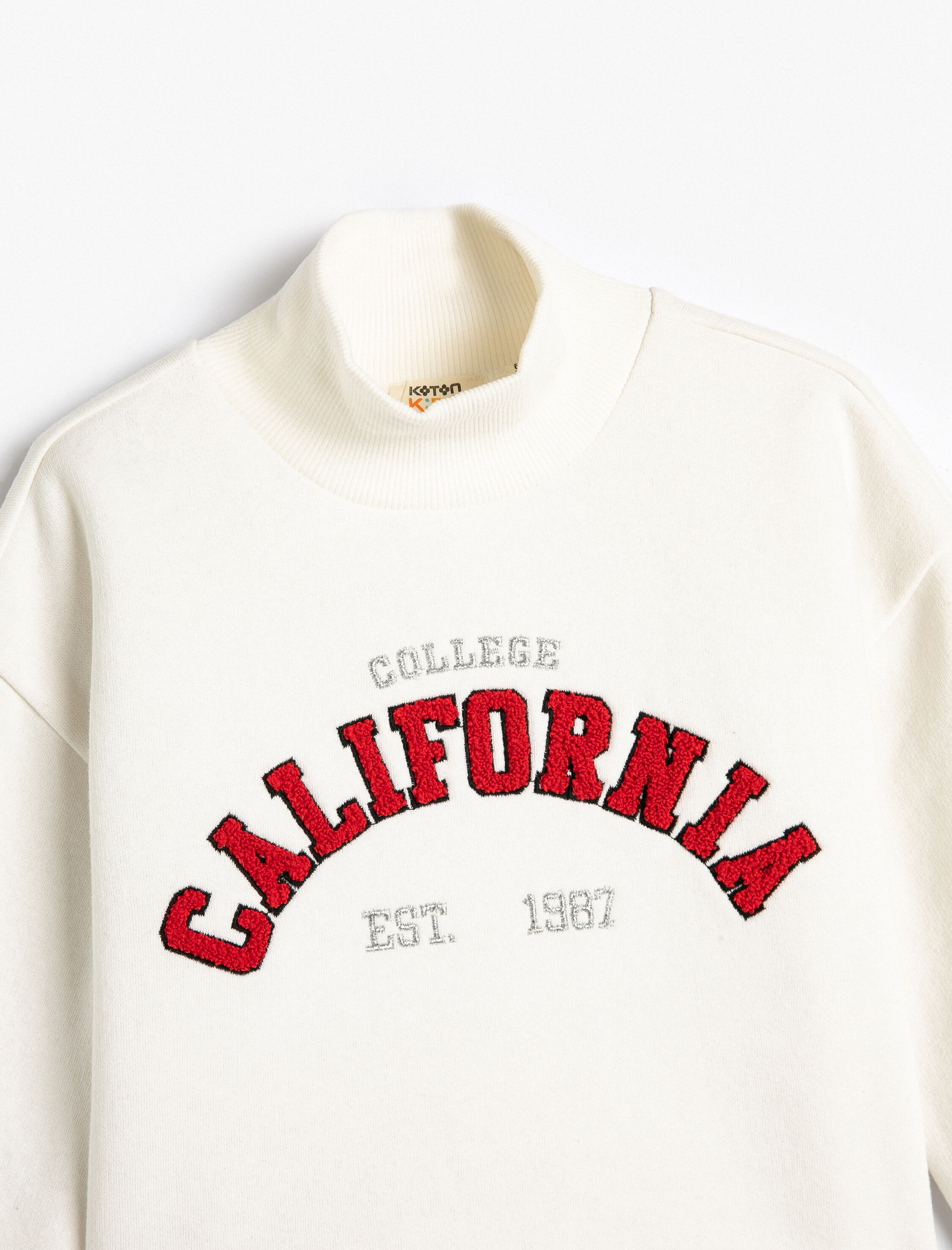  Kız Çocuk Crop Oversize Kolej Sweatshirt Dik Yaka Şardonlu