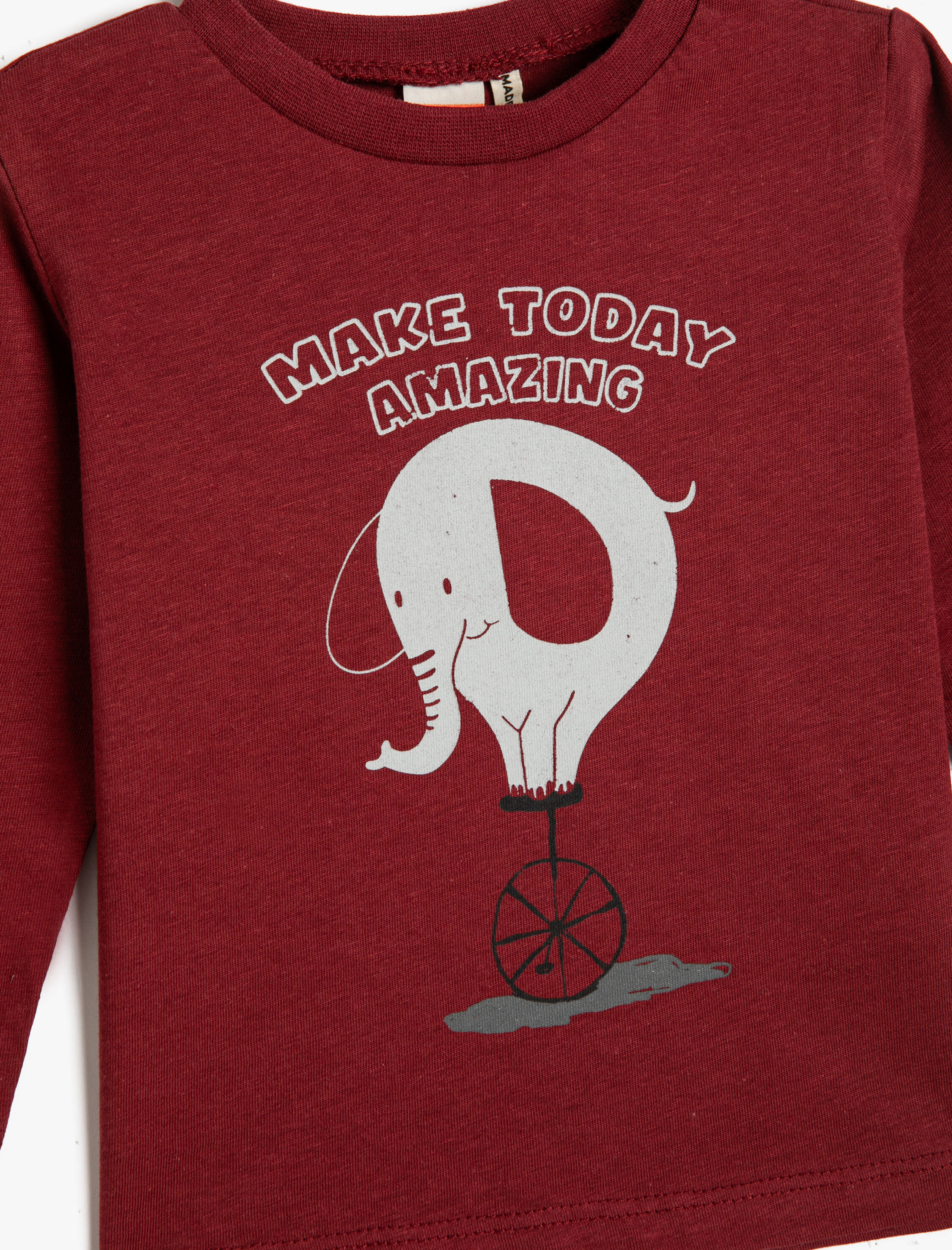  Erkek Bebek Tişört Grafik Fil Baskılı Uzun Kollu Bisiklet Yaka Pamuklu