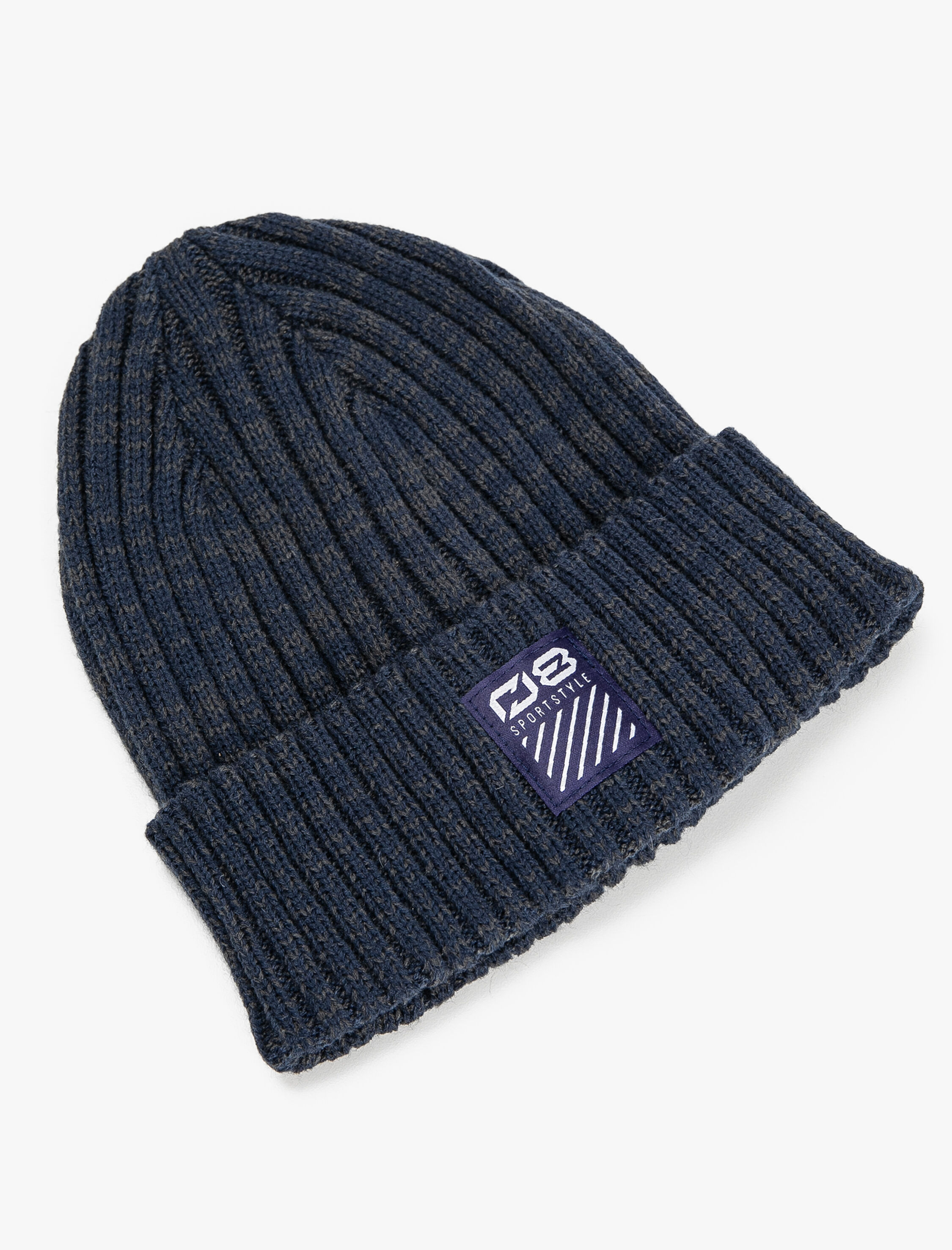 Erkek Örgü Bere Katlamalı Etiket Baskılı