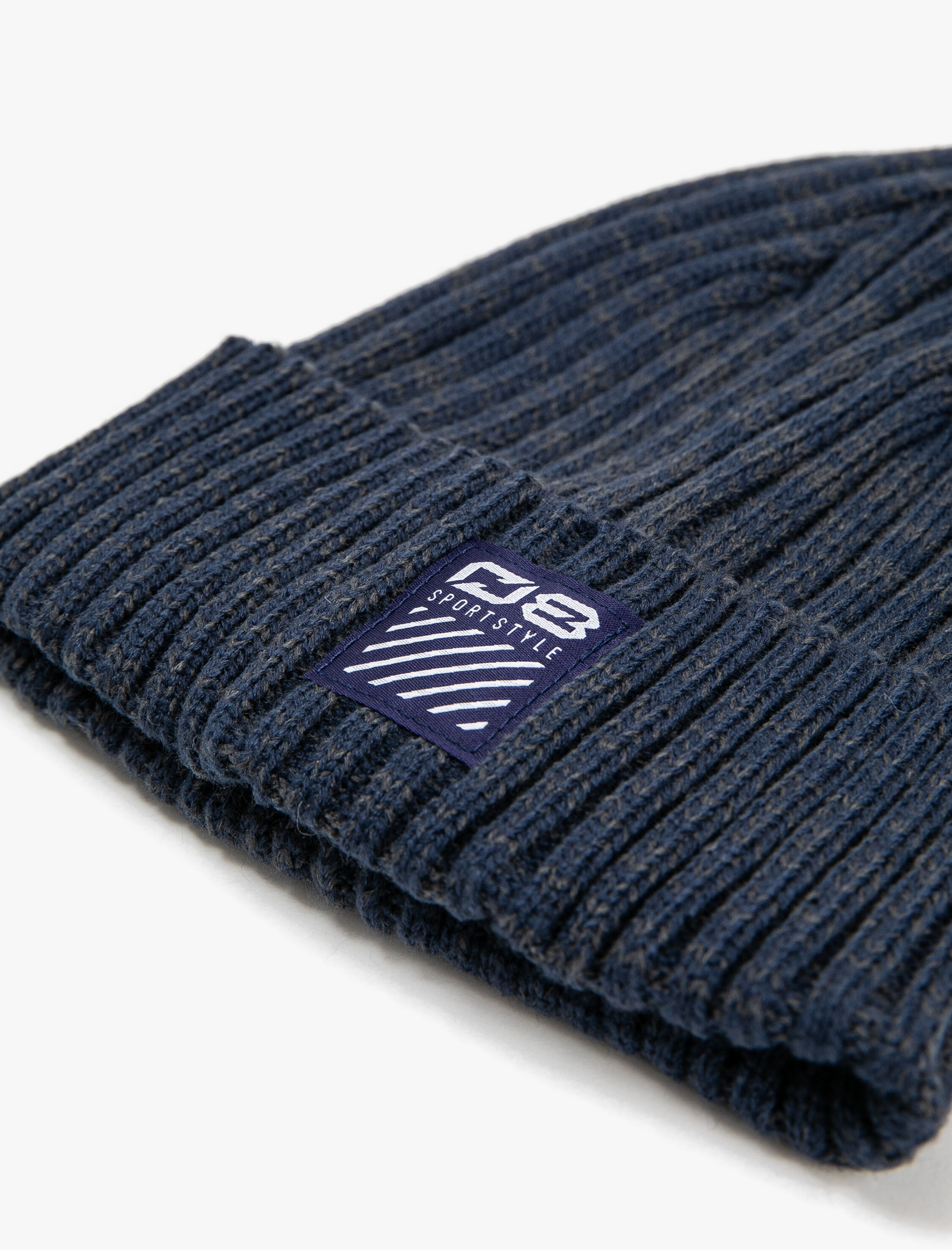 Erkek Örgü Bere Katlamalı Etiket Baskılı