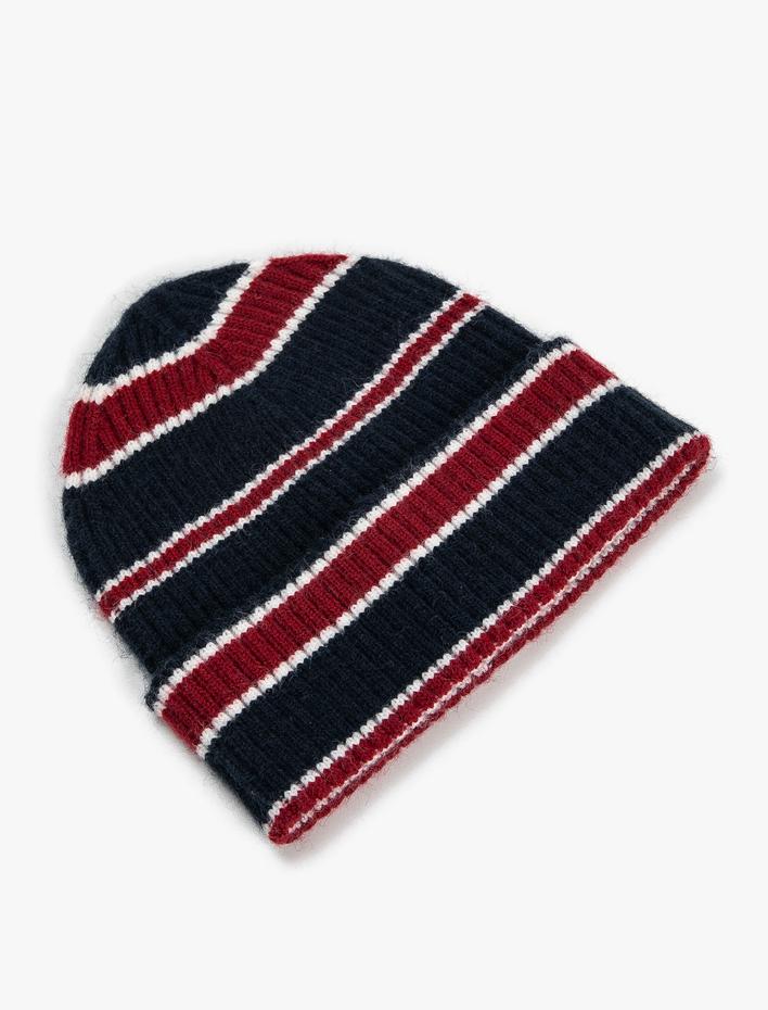 Erkek Örgü Bere Çok Renkli Şerit Desenli