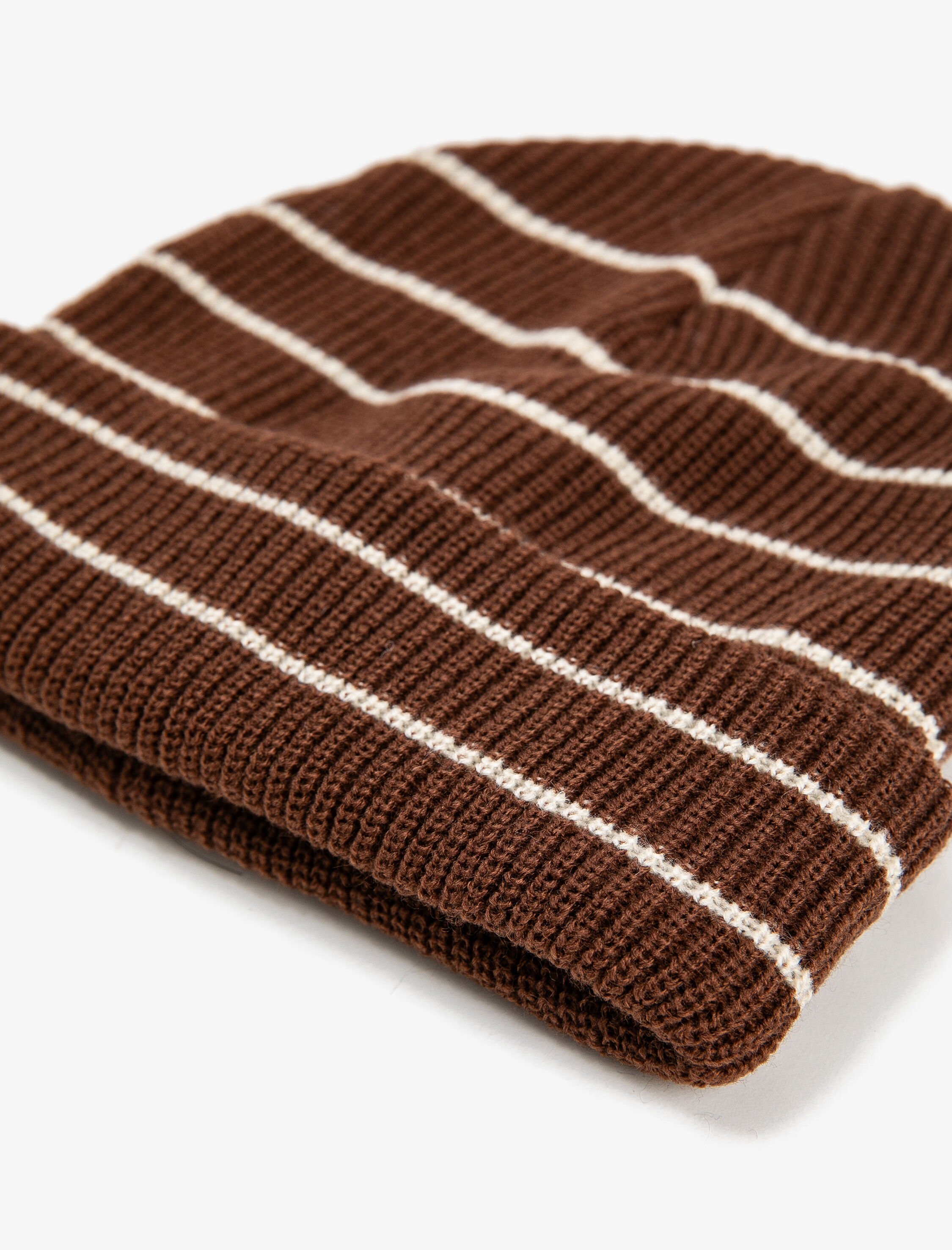 Erkek Örgü Bere Katlamalı Çizgi Desenli