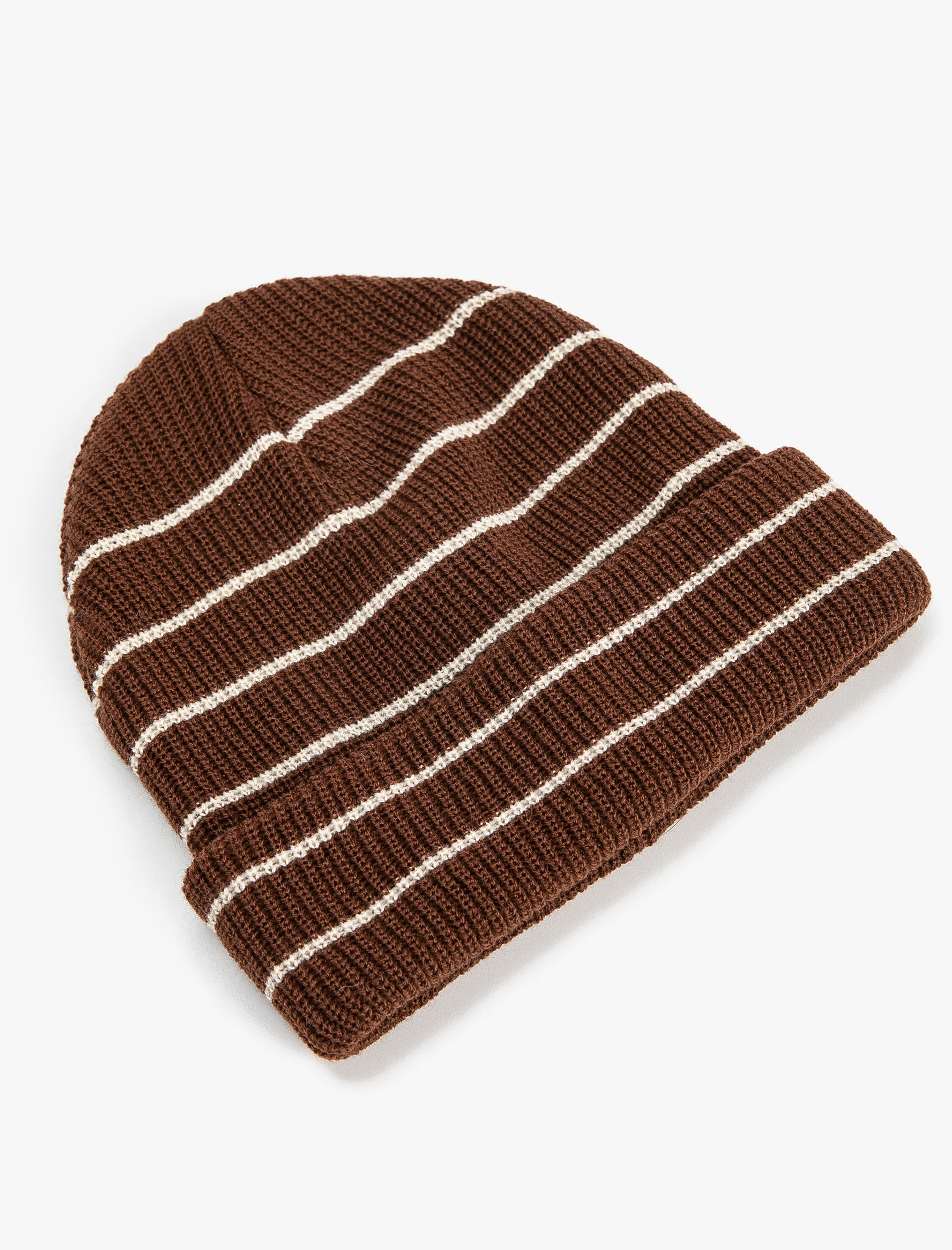 Erkek Örgü Bere Katlamalı Çizgi Desenli