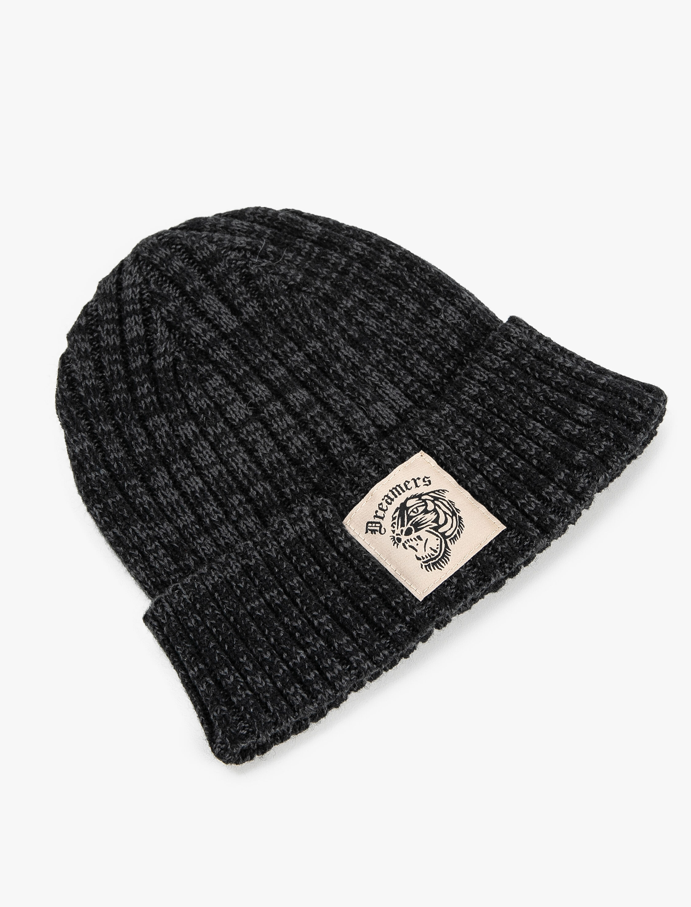 Erkek Örgü Bere Katlamalı Etiket Baskılı