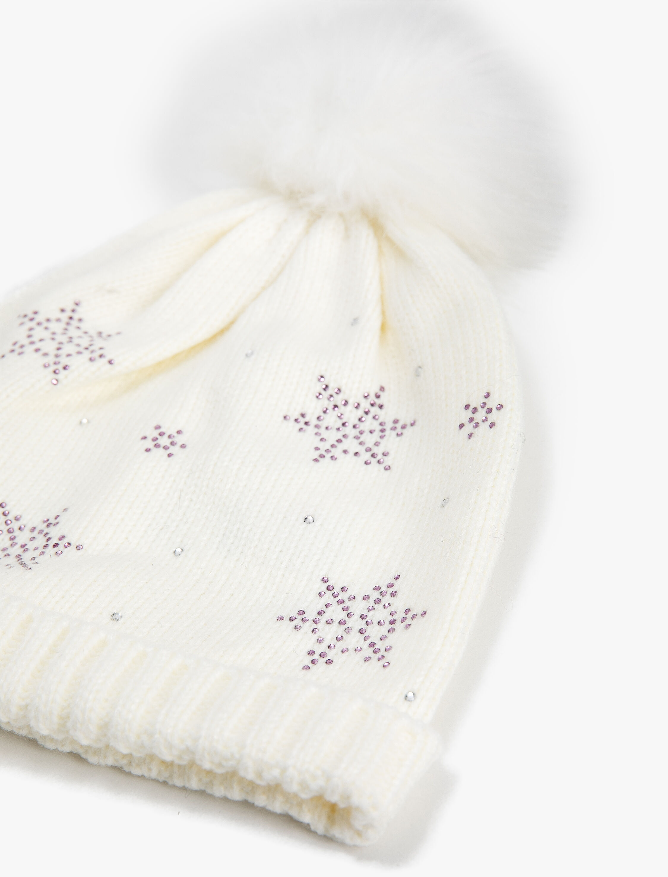  Kız Çocuk Ponponlu Triko Bere Boncuk Detaylı