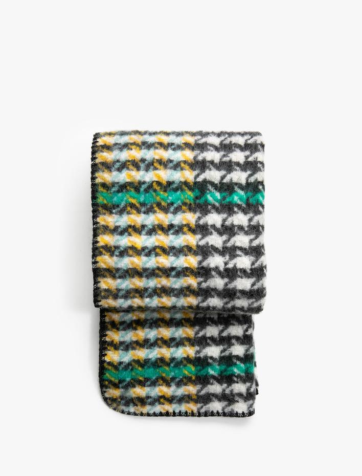 Kadın Atkı Kazayağı Desenli Çok Renkli Yumuşak Dokulu