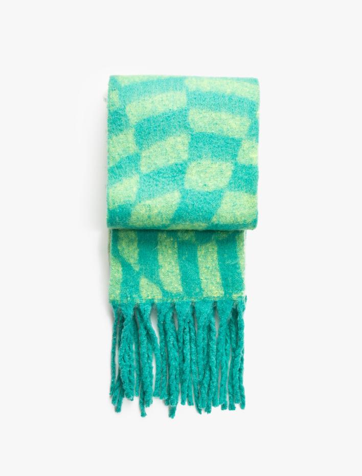 Kadın Atkı Uzun Püsküllü Desenli Yumuşak Dokulu