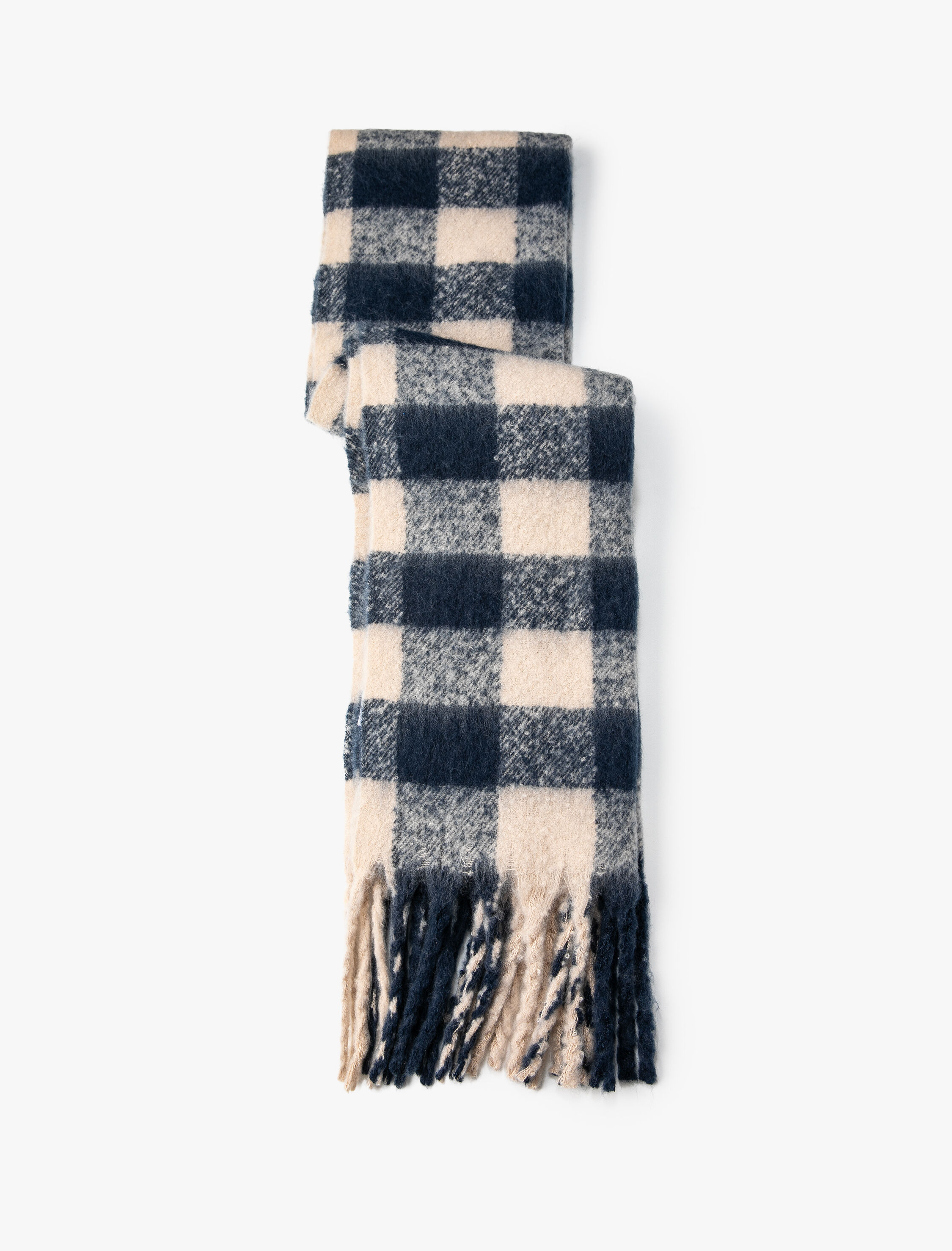  Kadın Atkı Kareli Yumuşak Dokulu Püsküllü