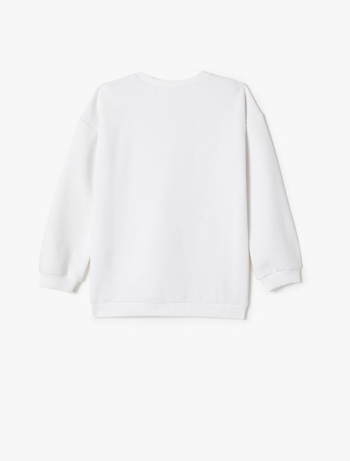 Kız Çocuk Ayıcık Baskılı Sweatshirt Uzun Kollu Bisiklet Yaka Şardonlu