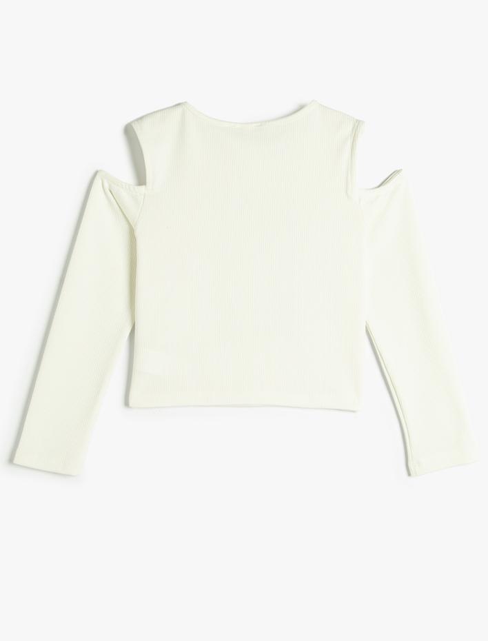 Kız Çocuk Tişört Uzun Kollu Bisiklet Yaka Pencere Detaylı