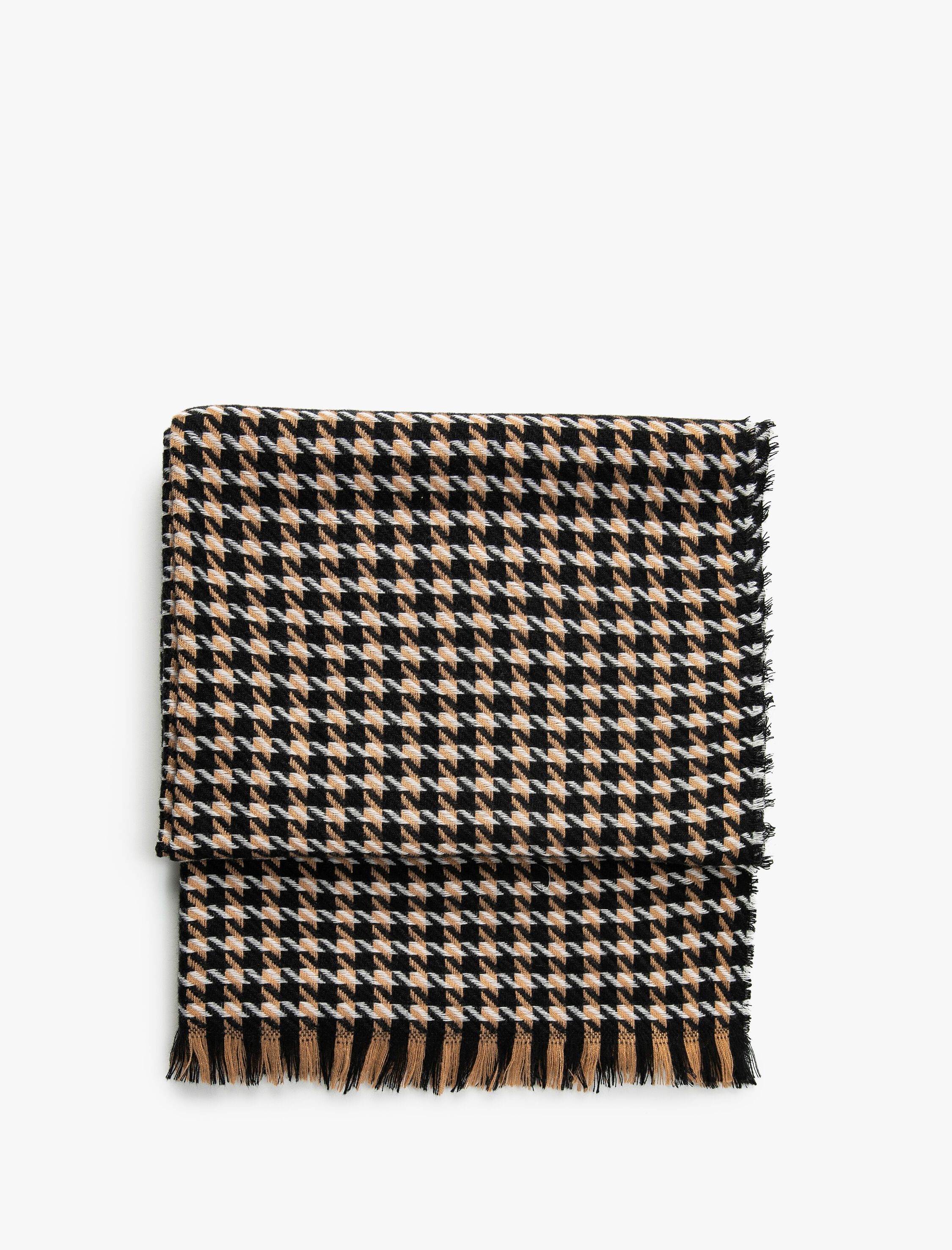  Kadın Atkı Kazayağı Desenli Yumuşak Dokulu Püsküllü