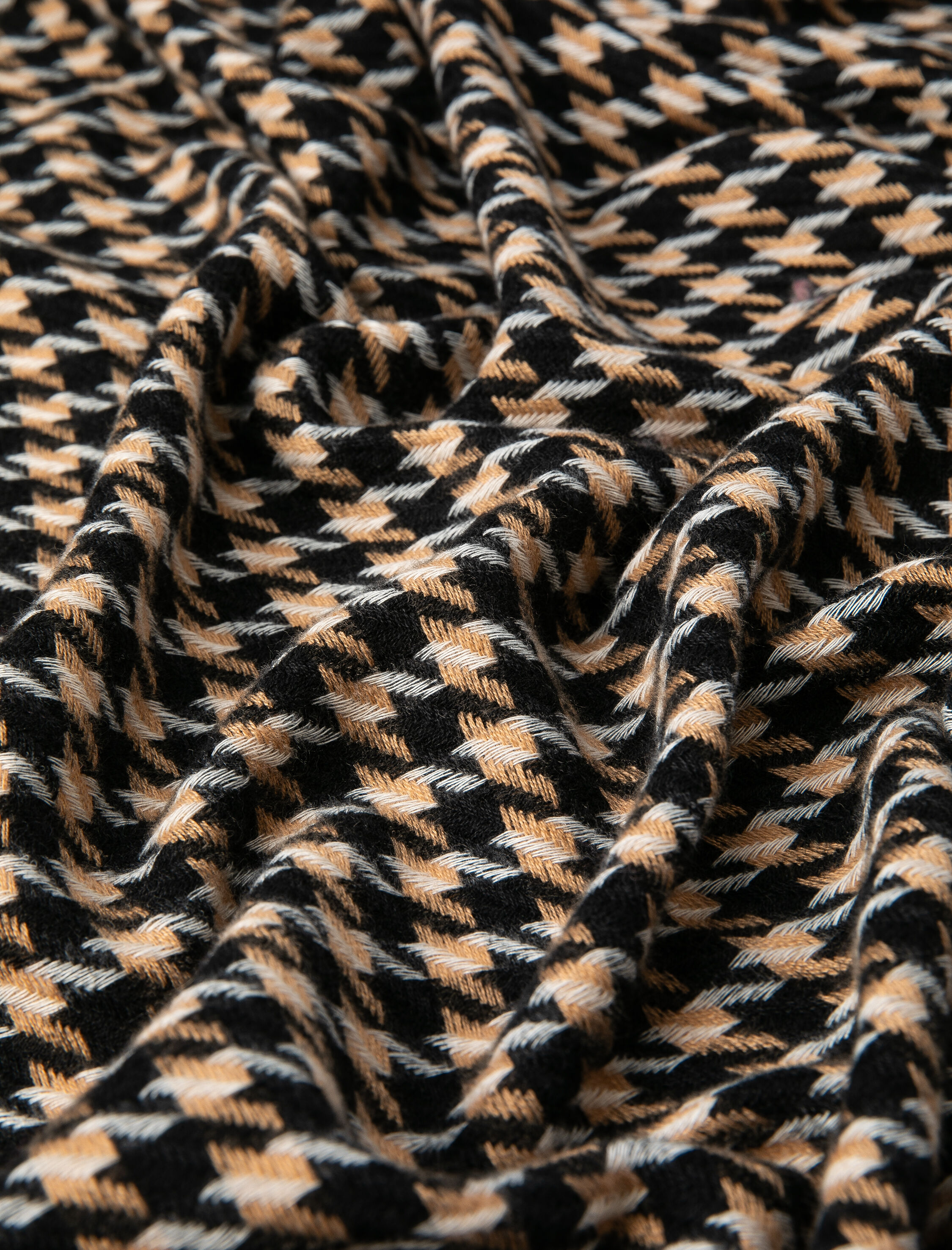  Kadın Atkı Kazayağı Desenli Yumuşak Dokulu Püsküllü