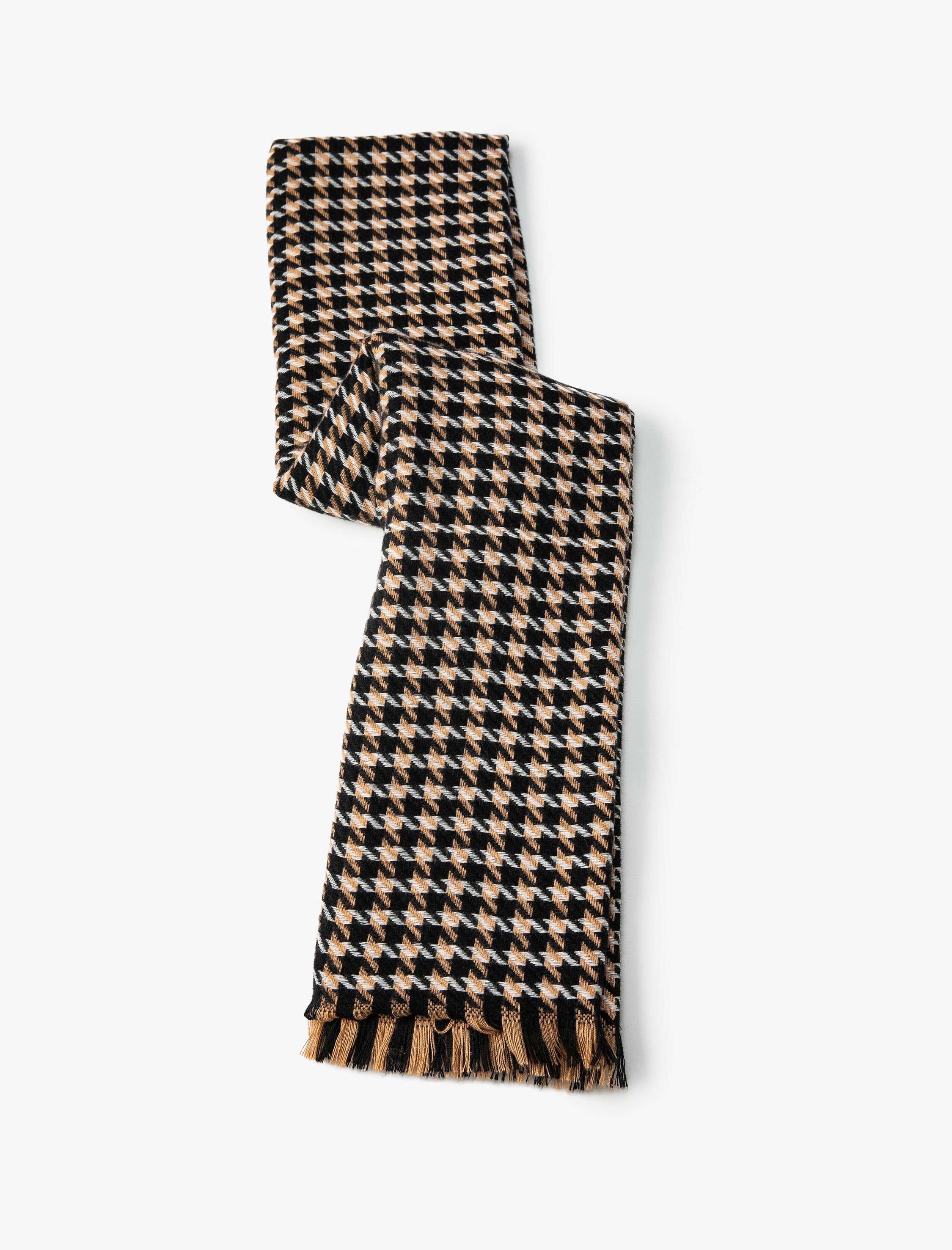  Kadın Atkı Kazayağı Desenli Yumuşak Dokulu Püsküllü