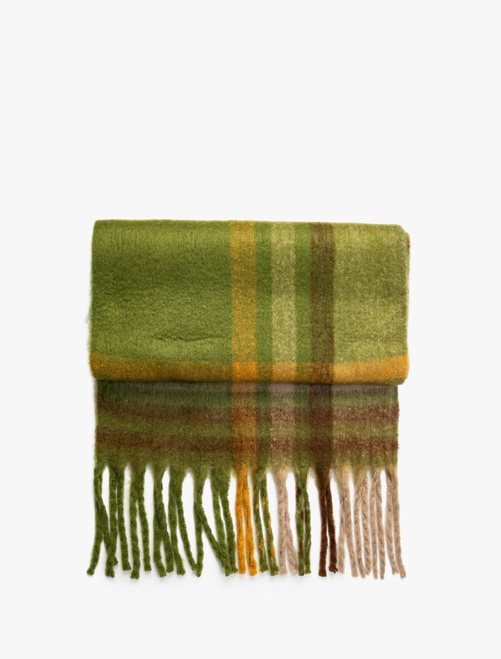 Kadın Atkı Kareli Yumuşak Dokulu Püsküllü