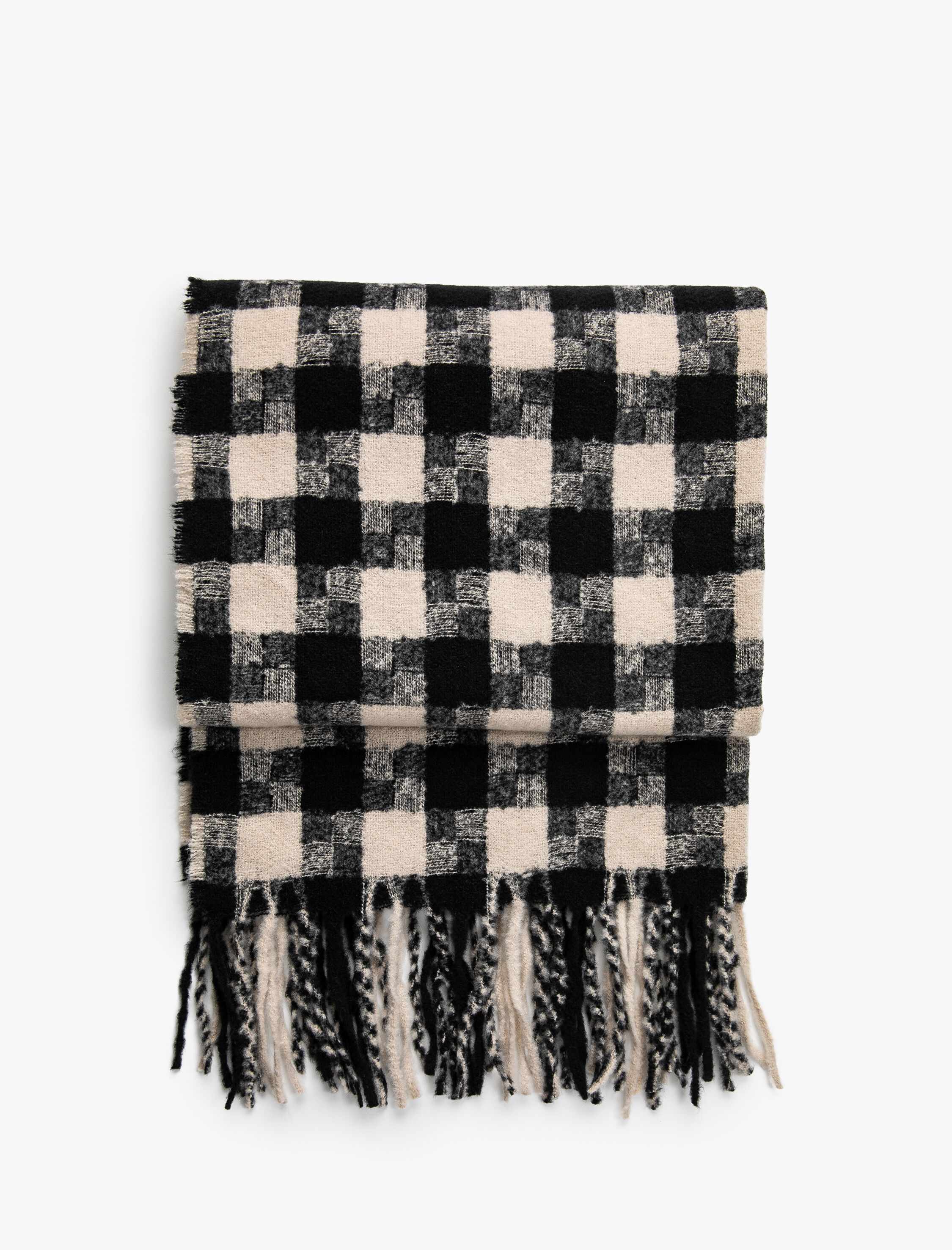  Kadın Atkı Kareli Yumuşak Dokulu Püsküllü