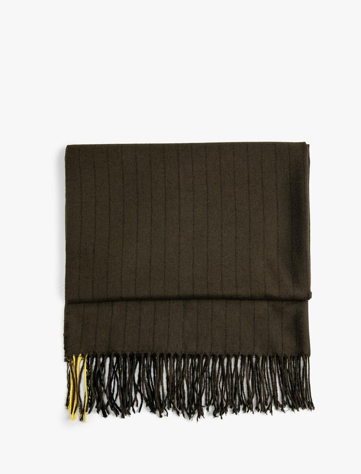 Kadın Çizgili Atkı Yumuşak Dokulu Püsküllü