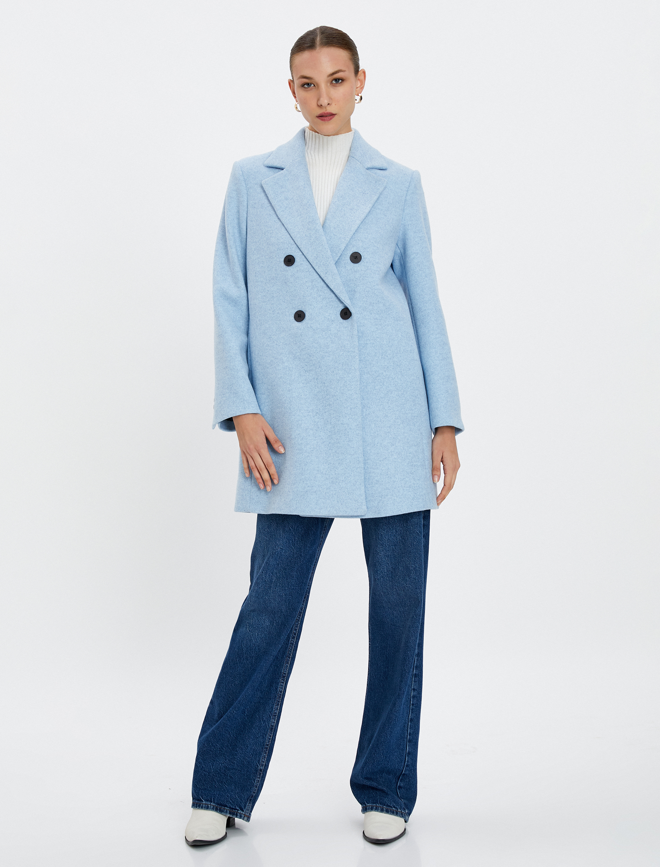   Kaşe Kaban Kruvaze Kapama Düğmeli Cepli