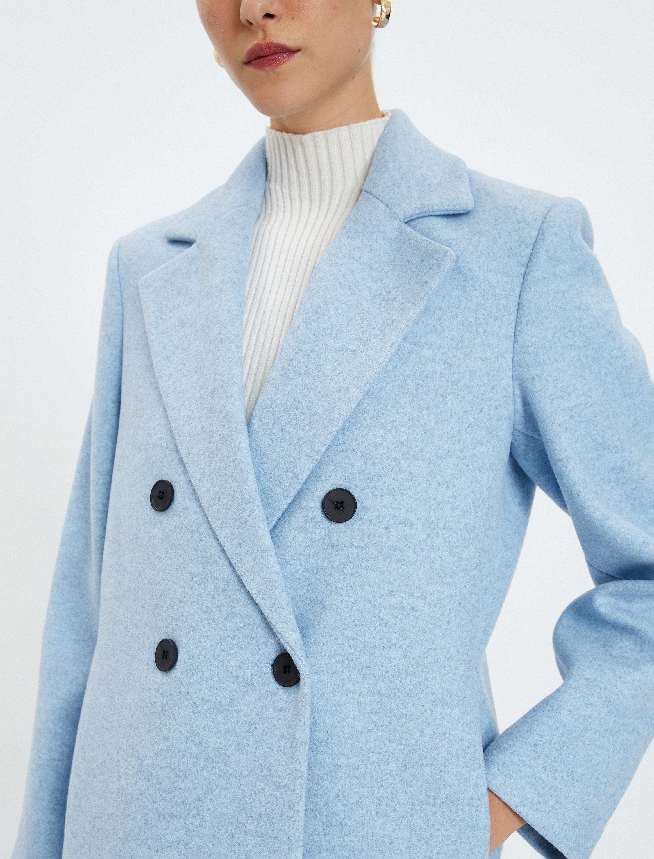   Kaşe Kaban Kruvaze Kapama Düğmeli Cepli