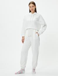 Sweatshirt Pijama Üstü Kapüşonlu Dokulu Slogan Nakışlı