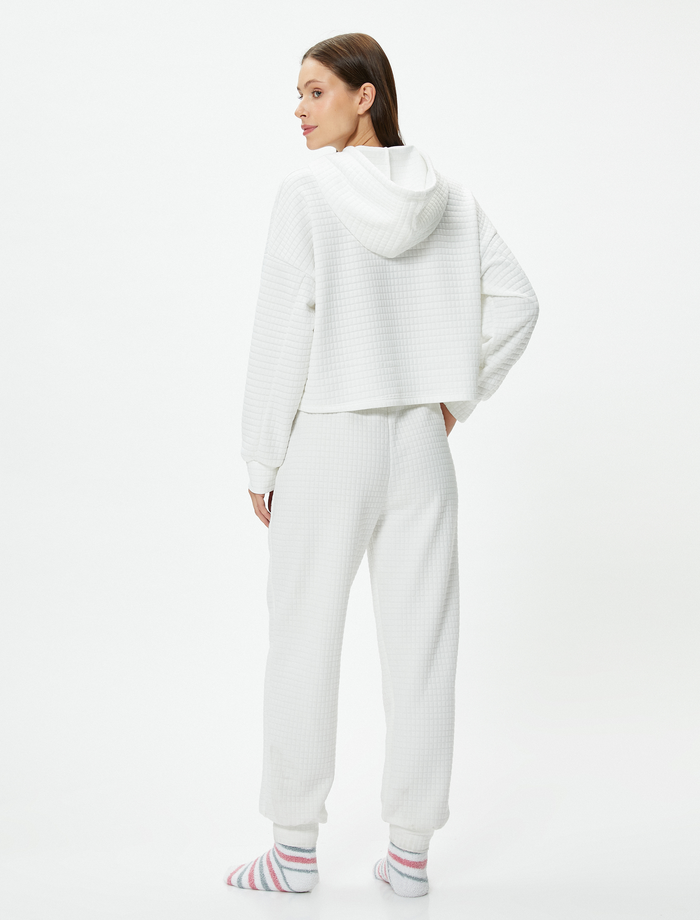   Sweatshirt Pijama Üstü Kapüşonlu Dokulu Slogan Nakışlı