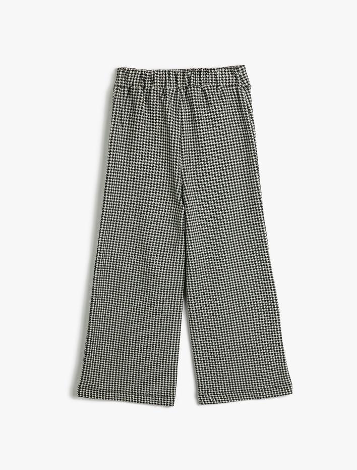 Kız Çocuk Geniş Paça Pantolon Cep Aplikeli Düğme Detaylı